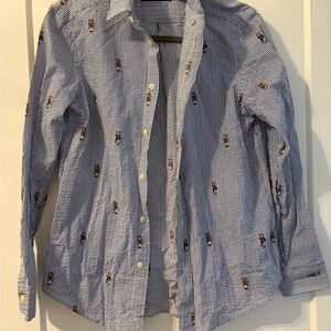 Ralph Lauren Polo Bear Blue Striped Button-Up with Embroidery